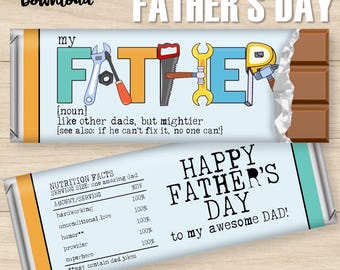 Father's Day Dad's Tools Candy Wrappers | Chocolate Bar Template | Non Editable Printable Download | Fits Hershey 1.55oz and 4.4oz