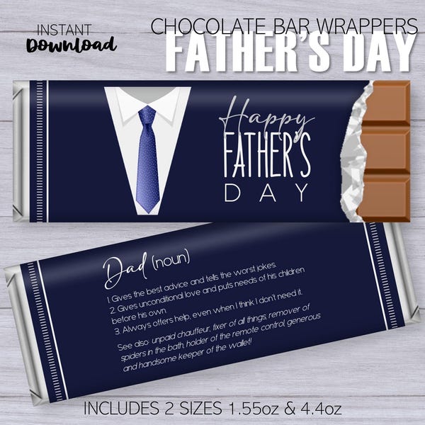 Father's Day Chocolate Bar Wrappers: Collar & Tie Design (Printable Download)