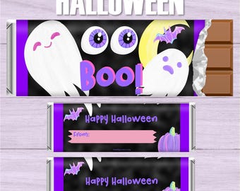 Spooky Halloween Candy Bar Wrapper: Whimsical Ghost Printable Trick or Treat Favor,  DIY Instant Download