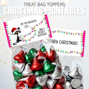 Naughty Cat Christmas Bag Toppers: Printable Holiday Party Favors, Kisses Candy Topper Tags, Xmas Gift (Instant Download) image 1