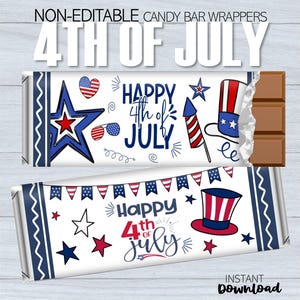 NON-Editable 4th of July Patriotic Candy Bar Wrapper | Hershey Chocolate Bar Favor | Celebrate Independence Day | Printable Instant Download