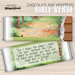 Printable Bible Verse Candy Bar Wrappers | Chocolate Bars | The Plans I Have | Printable Party Favors Gifts | Instant Download