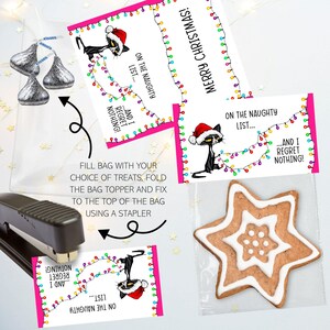 Naughty Cat Christmas Bag Toppers: Printable Holiday Party Favors, Kisses Candy Topper Tags, Xmas Gift (Instant Download) image 3