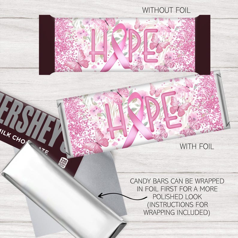 Pink Ribbon Wrapper Pink Ribbon Breast Cancer Wrappers – Hershey 1.55 Oz Candy Bar Covers ...