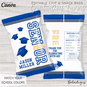 Sacs modifiables de chips ou de collations pour diplômés seniors | Pochettes à friandises personnalisées | Cadeaux imprimables | Modèle Canvas à téléchargement immédiat