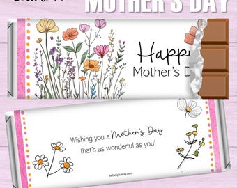 Wild Flowers Mother's Day Greetings Candy Wrappers | Download Print NO Editing | Fits Lindt Hershey 4.4 oz & 1.55 oz. Chocolate Bars