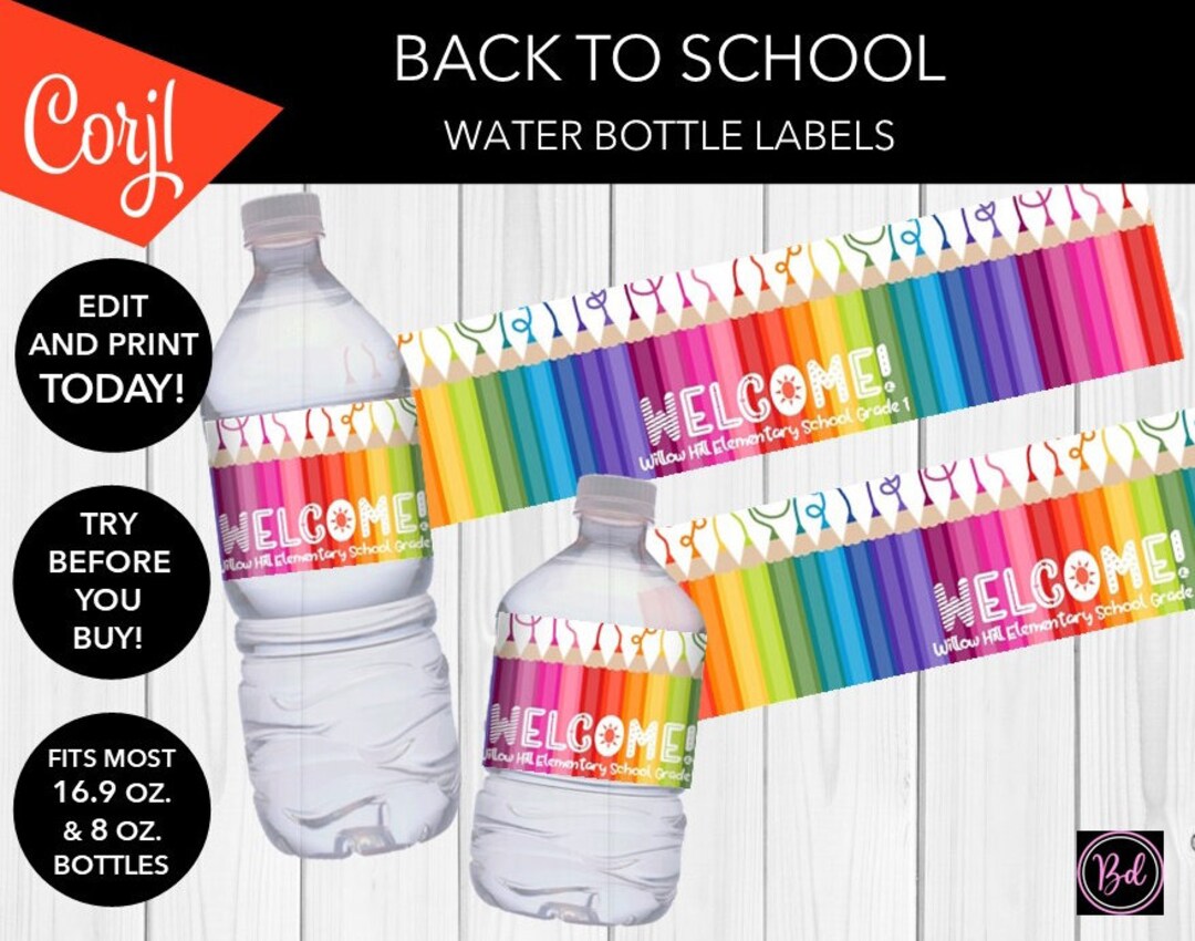 EDITABLE Back to School Pencil Water Bottle Labels Waterproof Stickers ...