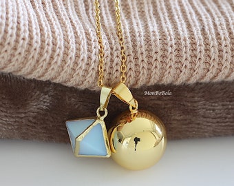 pregnancy bola smooth gold octahedron stone.chain stainless steel gold. monbobola. Lithotherapy