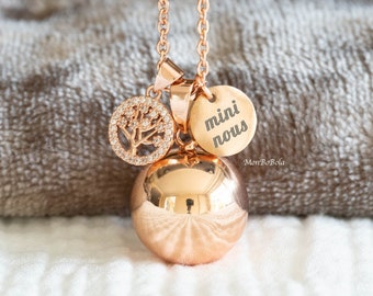 rose gold pregnancy bola, zircon tree of life. CHOICE Mini We / baby medallion on stainless steel edge. Mom-to-be gift. Pregnant