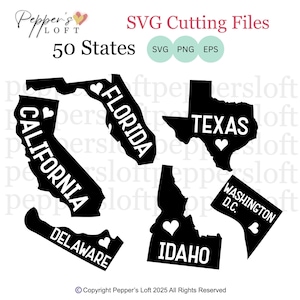 50 States SVG DIGITAL DOWNLOAD, Includes Font Files for customization