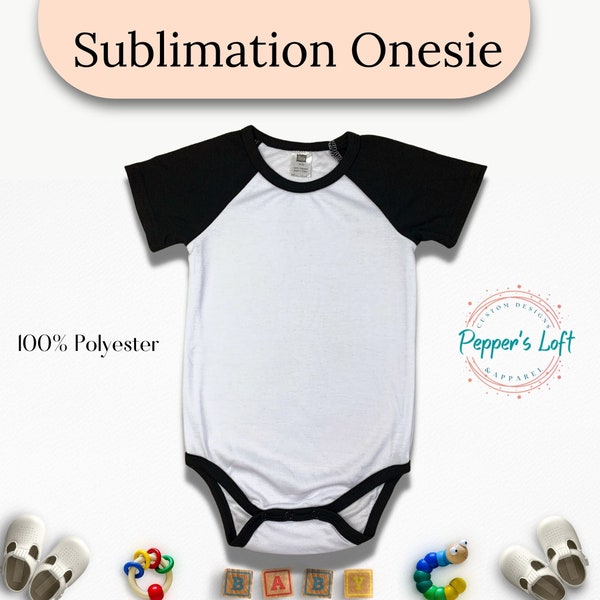 Sublimation Blank Baby Raglan Short Sleeve Onesie (Black)