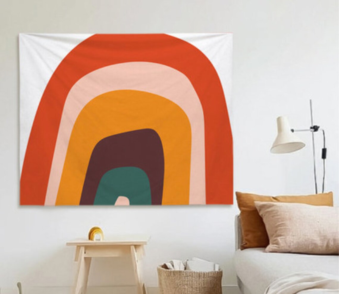 Rainbow Hanging Illustrated Tapestry / Wall Hanging Modern Etsy