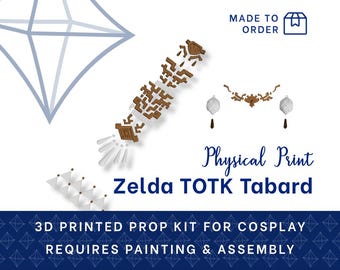 Puede incluir: Kit de utilería 3D impreso para cosplay de Zelda: Tears of the Kingdom. El kit incluye un tabard con un patrón geométrico, un collar y aretes. El kit requiere pintura y ensamblaje.