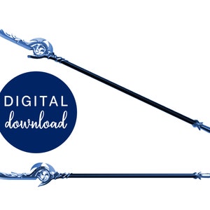 May include: Two blue and silver decorative spears with intricate details. The spears are shown in two different positions, one horizontal and one vertical. The text "DIGITAL download" is visible in the image.