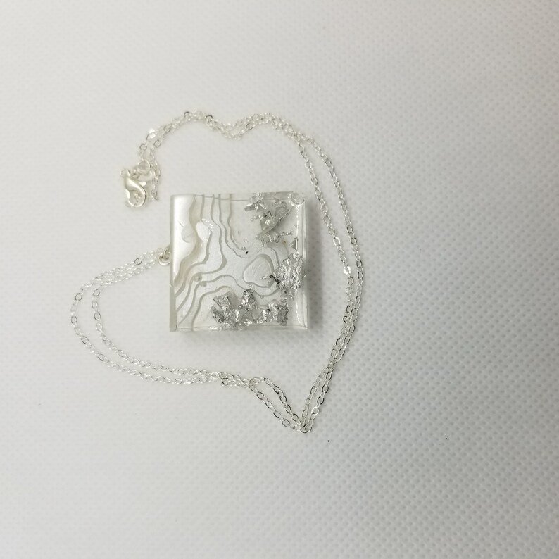 White Square Arctic Resin Island Pendant w Silver Foil