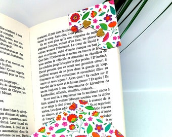 Marque-page angle de livre fleurs naives multicolores et son enveloppe assortie prêt à offrir, cadeau maîtresse