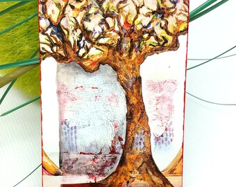 Large original BROOCH NATURE TREE theme handmade painting, brooch gift