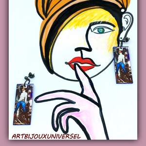 AFRICAN Jewelry | Modern rectangle African art earrings representing modern African WOMAN