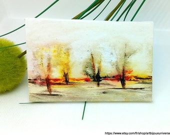 Peinture acrylique petit format paysage les arbres, peinture petit format paysage de savane