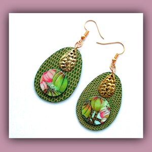 Lime green faux leather earrings| gold brass drop |lime green ovals |gift to offer |15% discount code