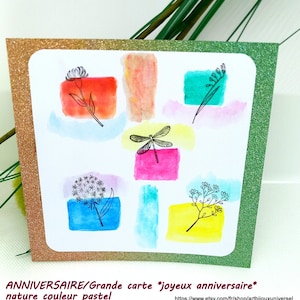 BIRTHDAY/Large card *happy birthday* nature pastel color handmade painting| Matching envelope| Nature birthday card