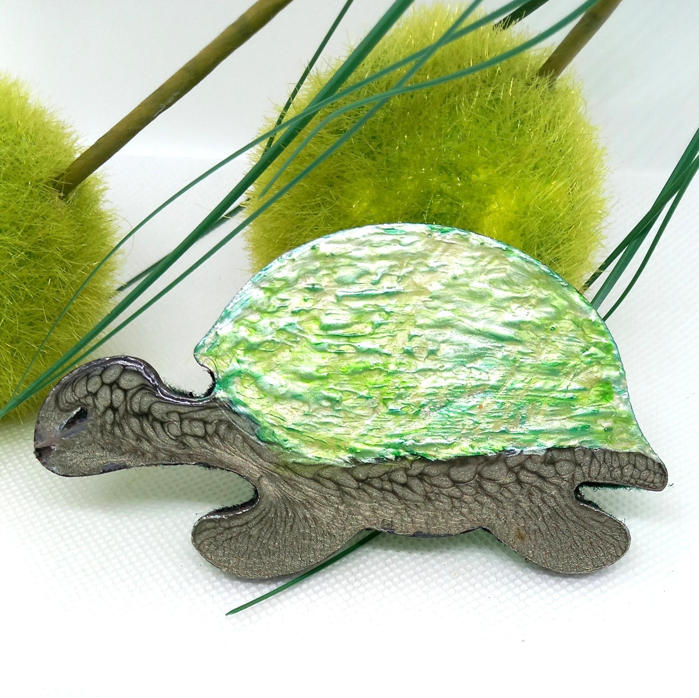 TURTLE WOODEN BROOCH for sweater, Hand painted wooden turtle sweater brooch