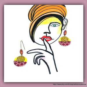 Modern purple/yellow earrings, fancy purple/yellow dangling earrings