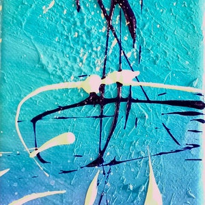 Peinture abstraite moderne triptyque couleur bleu/ turquoise/ blanc/ noir, moyen format image 3