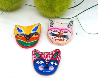 Modern handmade clay cat brooch, original cat gift
