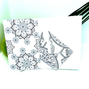 Carte/enveloppe MANDALA noir et blanc à colorier, carte mandala à colorier