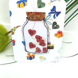 CARD | Original festive card with a garland of hearts | Birthday cake/gift card | Handmade birthday party card