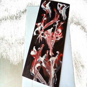 Original large format card | hand painted | black background pink white flowers model ARUM | birthday OR party OR retirement