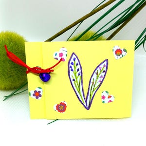 Flower/hearts CARD to offer, small yellow card with flowers and hearts for events/birthdays/parties/gifts