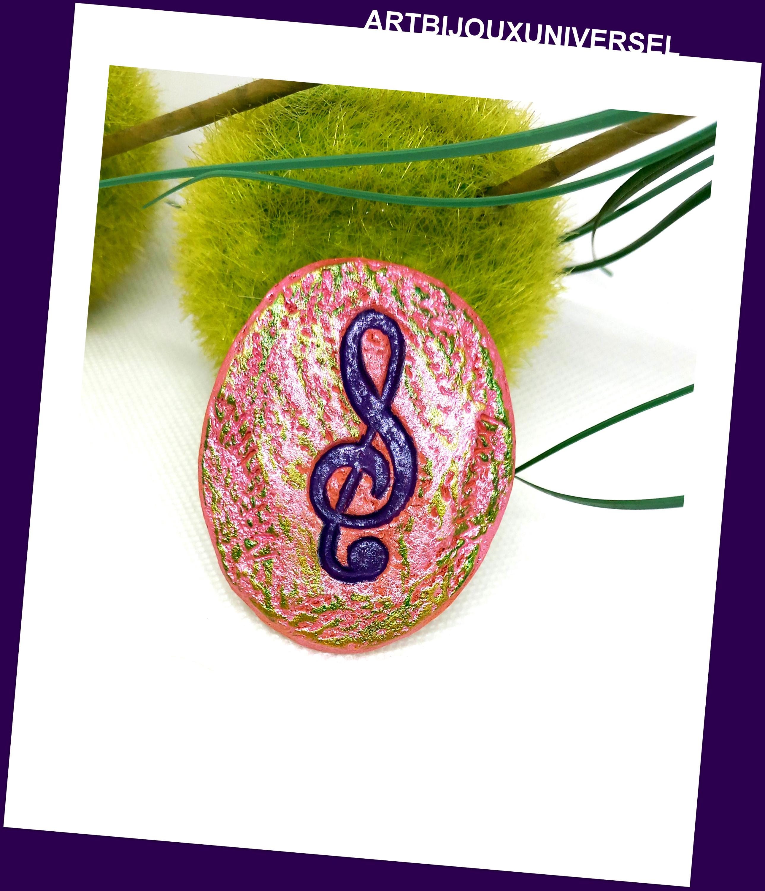 Broche bijou clavier piano et clé de sol, couleur doré