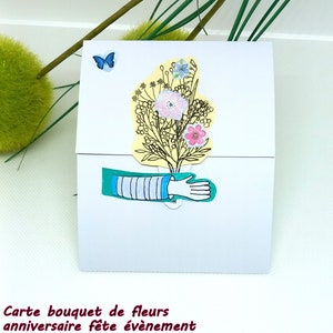 Birthday party event flower bouquet card | Original hand painted flower card | White card with flower decor