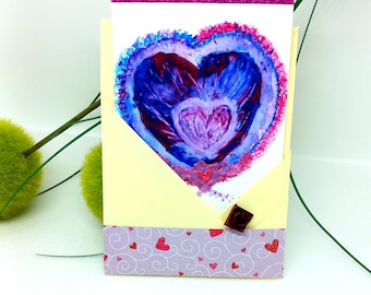 Carterie carte d'Amour coeur fête des mères enveloppe coordonnée, carte st valentin, carte anniversaire, carte peinte à la main