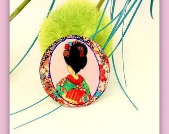 BROCHE JAPONAISE Geisha pour pull en papier japonais et paillettes, bijou japonais, cadeau japonais