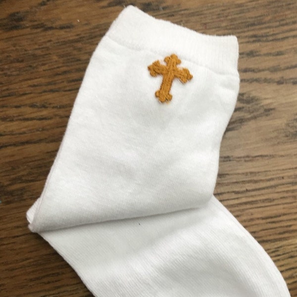 Boys White Communion Socks with Gold Cross