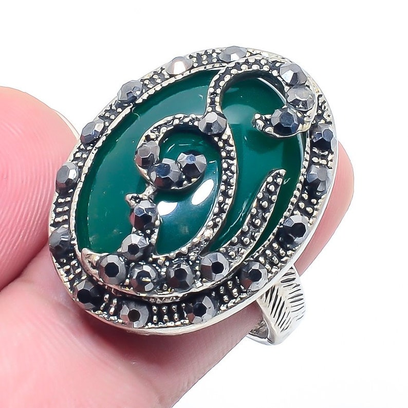 Green Onyx Gemstone Handmade 925 Sterling Silver Jewelry Ring Size 9.5 *Gemstone *Statement *Bridal *Wedding *Natural *Thin *Gift For Her