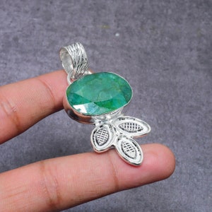 Skota Emerald Pendant 925 Sterling Silver Pendant Skota Emerald Gemstone Pendant Handmade Silver Gemstone Jewelry Skota Emerald Pendant