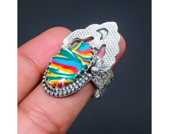 colorfull ring rainbow calsilica ring handmade gemstone jewelry gift for her