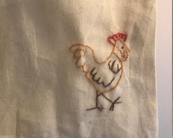 Chicken embroidered tote bag