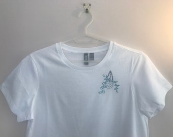 White hanging plant embroidered T-Shirt