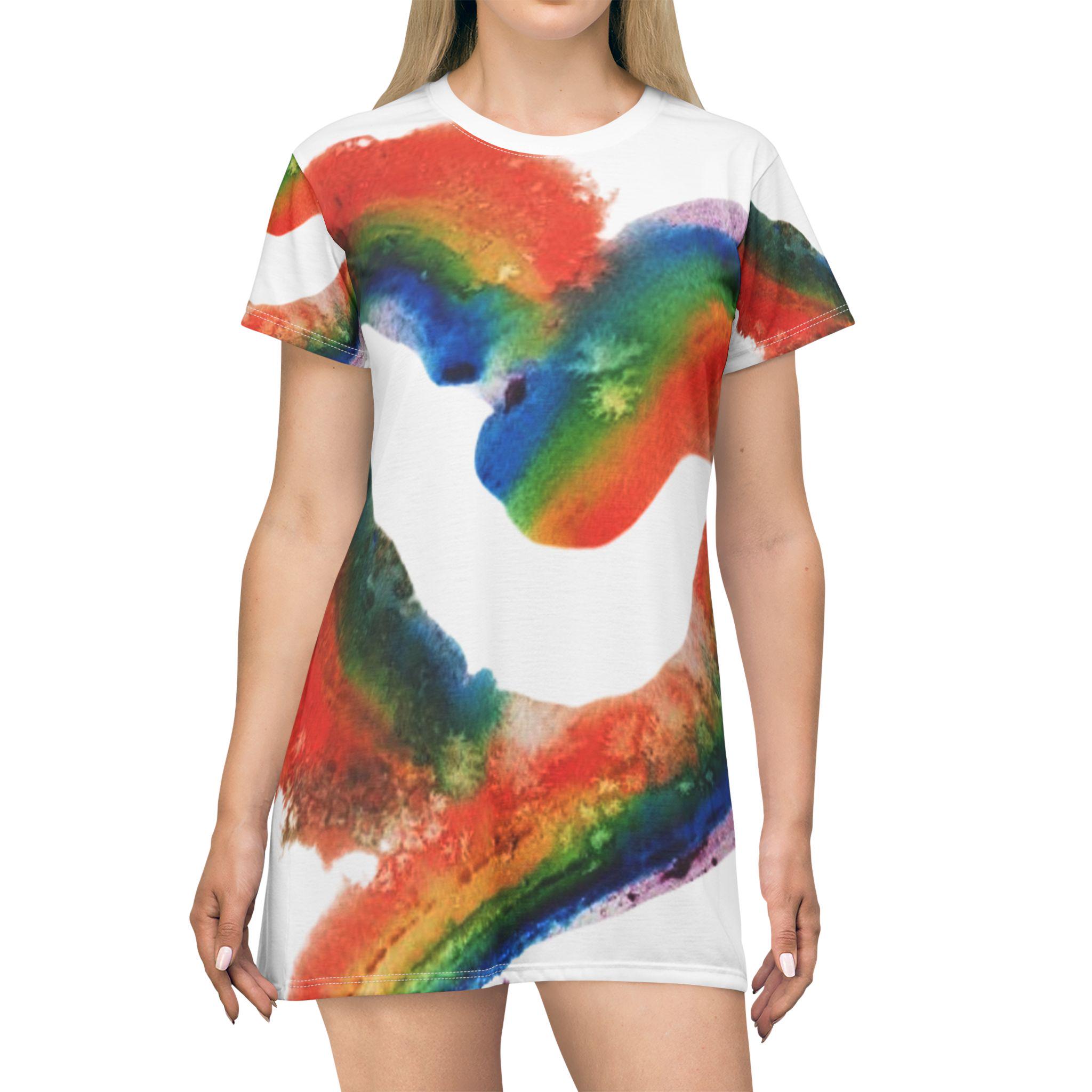 rainbow t shirt dress Abstract Rainbow T-Shirt Dress - Colorful Diagonal Pattern
