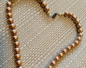 Vintage bronze simulated pearl choker, necklace. Mother s Day gift