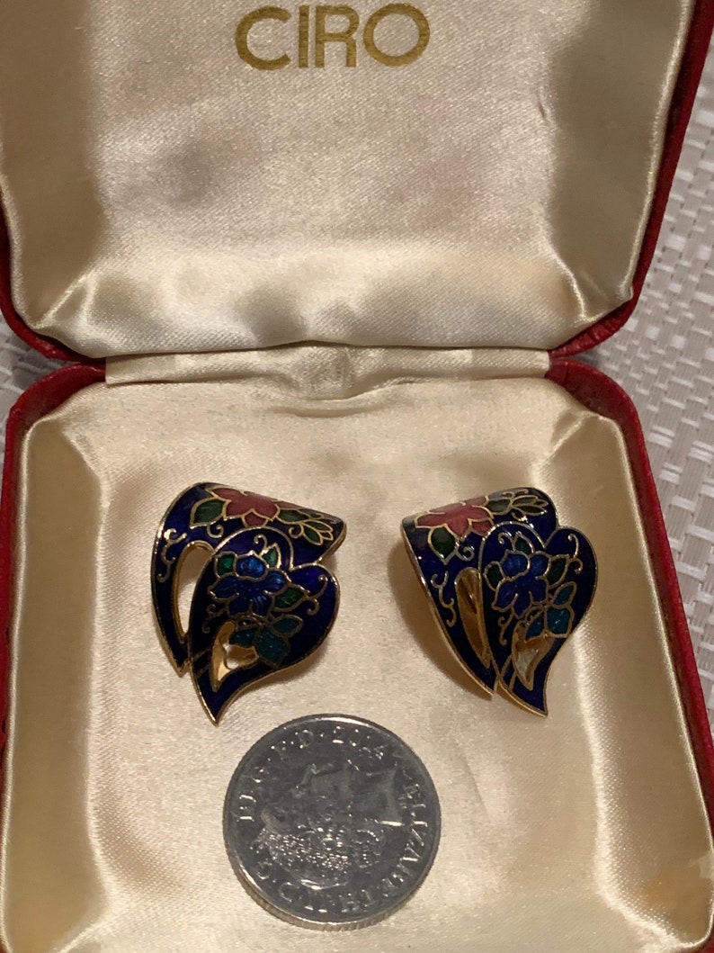 Vintage cloisonn\u00e9 enamel clip earrings