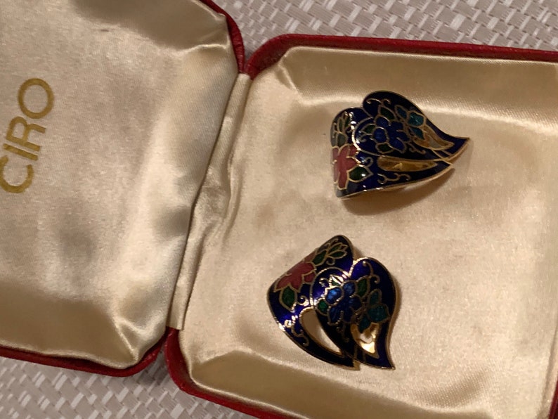 Vintage cloisonn\u00e9 enamel clip earrings