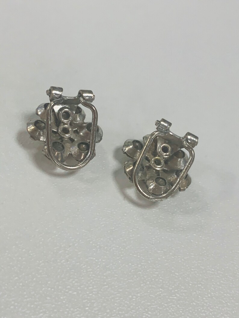 Vintage Mother of Pearl Earring Mop Clips Dimante Paste Stone Vintage