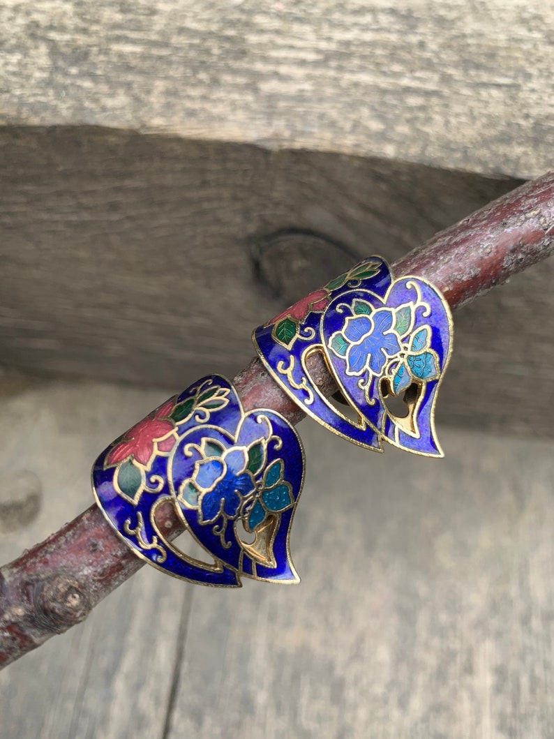 Vintage cloisonn\u00e9 enamel clip earrings
