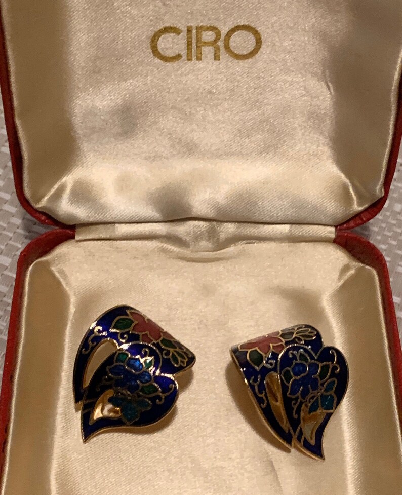 Vintage cloisonn\u00e9 enamel clip earrings